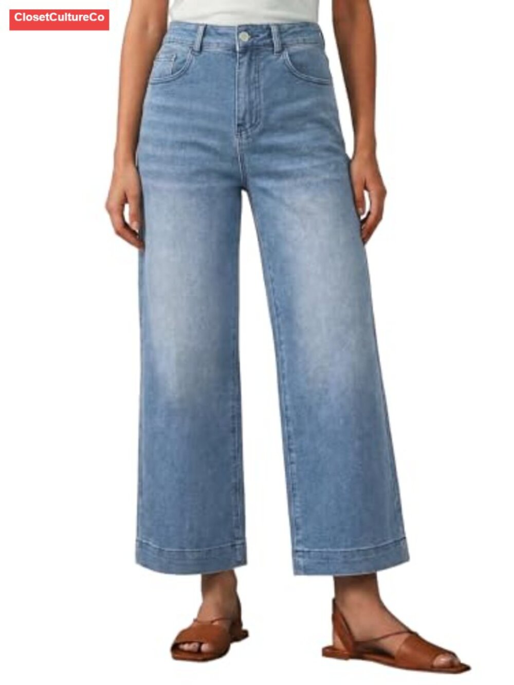 Women's Wide Leg High Waist Stretchy Ankle Denim Jeans